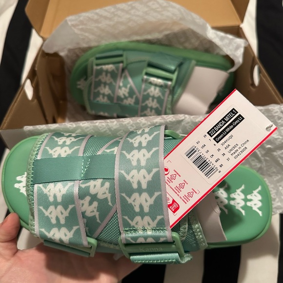 Kappa Slides 222 BANDA MITEL 1 GREEN LT-WHITE-GREY LT-Size US 7 - Picture 1 of 2